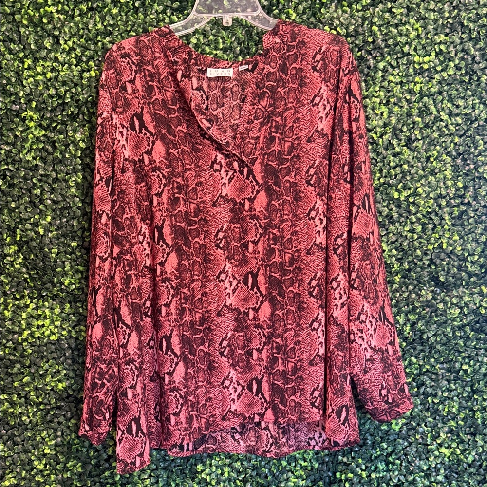 Joan Rivers Red Snake-Print V-Neck Long Sleeve Blouse